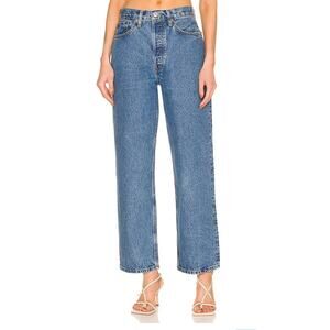 RE/DONE 90’s Crop Low Slung High-Rise Raw Hem Jeans in Blue Mere‎ Size 26